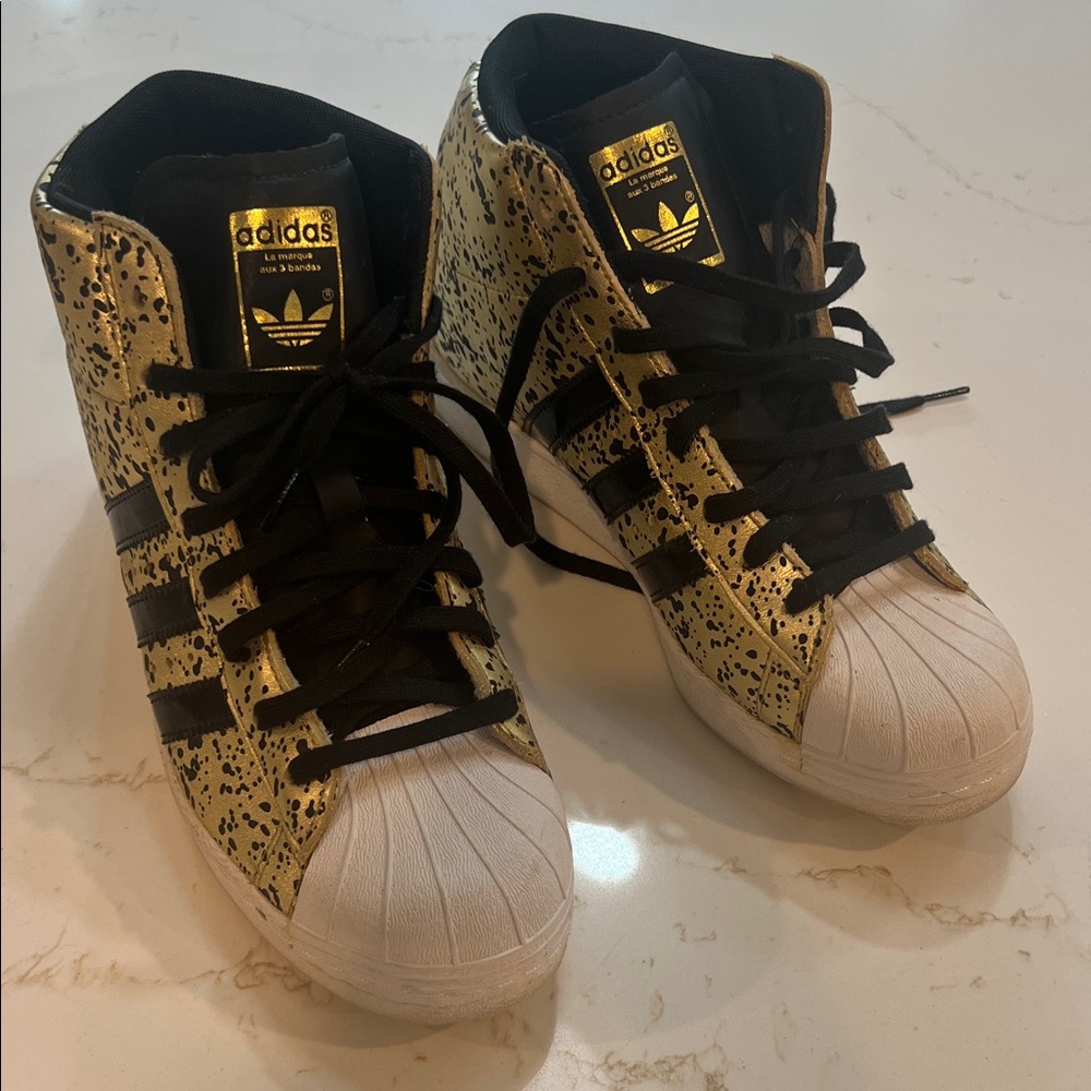 Adidas Women's Black and Gold High-Top Sneakers